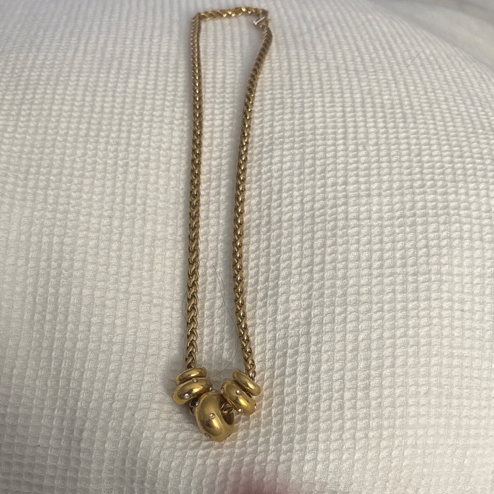 Gold Chain Necklace with Polished Bead and crystal Accents